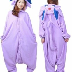 Cosplay&Ware [0]Adult Unisex Warm Polar Fleece Cartoon Anime Master Espeon Cosplay Costume Onesie Jumpsuit Pyjamas