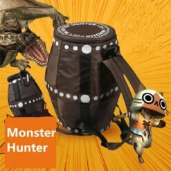 Cosplay&Ware [6]Anime Game Monster Hunter Cosplay Ailu Cat Explosion Barrel Backpack Teenager Student Nylon Zipper Drum Knapsack