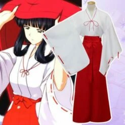 Cosplay&Ware [6]Anime Cosplay Kikyo Cos Japanese Kimono Witch Red Samurai Halloween Woman Costumes Toppantsbelt