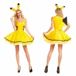 Cosplay&Ware [12]Anime Pocket Monster Pikachu Cosplay Costume Women Girls Cotton Yellow Dress Rabbit Ear Skirt Lady Fancy Ball Party Suit