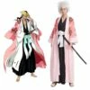 Cosplay&Ware [8]Bleach Cosplay 8th Division Captain Kyouraku Shunsui Cloak Unisex Pink Cape Shinigami Kimono Kurosaki Ichigo Black Top Pants