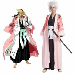 Cosplay&Ware [8]Bleach Cosplay 8th Division Captain Kyouraku Shunsui Cloak Unisex Pink Cape Shinigami Kimono Kurosaki Ichigo Black Top Pants