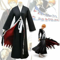 Cosplay&Ware [11]Cosplay Bleach Kurosaki Isshin Black Cloak Dress Adult Male Halloween Carnival Costume Manteau Full Set