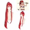 Cosplay&Ware [12]Fairy Tail Erza Scarlet 100cm Long Deep Red Cosplay Wig 1 Ponytail Cap