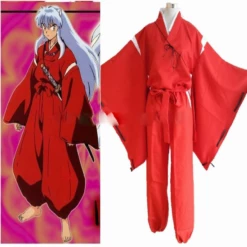 Cosplay&Ware [14]Anime Cosplay Costume Uniform Red Kimono Men’s Halloween Party Coatpantswigearsnecklacebracelets