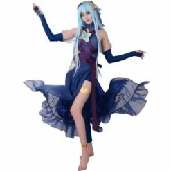Cosplay&Ware [13]Fire Emblem Fates Conquest Azura Blue Cosplay Costume Stickers And Veil Included Anime Women Dress