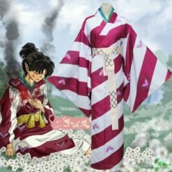 Cosplay&Ware [11]Kagura Costume Uniform Cosplay Opening Rope Knot And Ending Circle Butterfly Printing Kimono