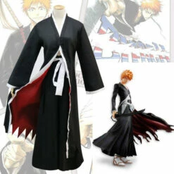 Cosplay&Ware [16]Japanese Anime Bleach Cosplay Costume Kurosaki Ichigo Cloak Black Cape Mantle
