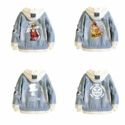 Cosplay&Ware [6]One Piece Luffy Cosplay Costumes Men Women Hoodies Cartoon Jean Jacket Ripped Denim Top In Fashionable Print Jackets